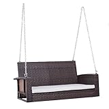 Outsunny Hängebank 2-Sitzer Rattan Gartenschaukel mit Sitzkissen Hängeschaukel Hollywoodschaukel Schaukelbank Gartenbank Braun 127 x 57,5 x 60 cm