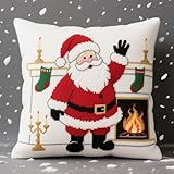 DIY Kreuzstichkissen, Weihnachtsmann Stickkissen mit Muster 45X45cm Stickset Kreuzstich Kissen zum Basteln Stickkissen Stickpackung mit Vorgedruckt Kreuzstichmotiv