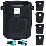 Yorbay Pflanzsack 5x60L aus Vliesstoff, Pflanzen Tasche mit 1 Gartenhandschuhe, Pflanztopf Pflanzensack für Kartoffeln,Tomaten, Blumen, Pflanzen, Gemüs