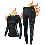 NOOYME Thermounterwäsche Damen Funktionsunterwäsche Damen Warm & Atmungsaktiv Funktionswäsche Damen Thermo Unterwäsche Dame Skiunterwäsche Damen, Schwarz-blau L
