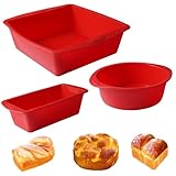 3 Stück Silikonform Kuchen,Silikon Backform Set,Silikonbackform Kastenform Antihaftmittel,Backform Rechteckig Silikon Backform Rund,Silikonbackformen Wiederverwendbare für Gebäck Brot Backen