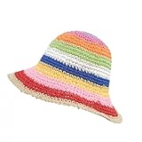 Strohhut am Meer, Sonnenschutz, Capeline, Sommer, breite Krempe, UV-Schutz, atmungsaktiv, Sonnenhut, Angler, Regenbogen, Panama-Hüte, gestrickt, handgefertigt, für Damen, Strand, Reise, kaki, One size