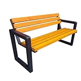 Primario Grande Gartenbank Wetterfest, Sitzbank Holz, Metall - Outdoor Bank, Holzbank Geschliffene Skandinavische Fichte, Pulverbeschichtet - Parkbank 350kg Tragkraft (Carbone Walnuss 100 cm, CE)