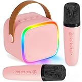 BONAOK Mikrofon Karaoke Maschine 2 Mikrofon, Bluetooth Karaokemaschinen für Kinder Erwachsene, Tragbarer Karaoke-Player Mikrofon zum Aufladen, Kinder Elektronisches Spielzeug (Rosa)