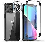 Leedia Kompatibel mit iPhone 13 Pro Hülle + 2 Kameraschutz Ganzkörper Eingebauter Panzerglas Displayfolie 360 Grad iPhone 13 Pro Schutzhülle Transparent Clear Handyhülle für iPhone 13 Pro Schwarz