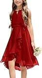 Haloumoning Mädchen Kleider Sommer Festlich Kleider Ärmellos Prinzessin Partykleid Brautjungfern Tanzen Ball Kleider Hochzeits Blumenmädchenkleid Rot 150