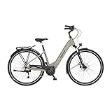 FISCHER E-Bike City CITA 3.3i, Elektrofahrrad für Damen und Herren, RH 50 cm, Mittelmotor 65 Nm, 36 V Akku, zementgreige matt​