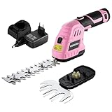 WORKPRO 12V Strauchschere Akku 2-in-1 Rosa, handliche Grasschere mit 2 Messern, 2Ah Akku und Ladegerät, elektrische Heckenschere Rasentrimmer für Gartenarbeit, Schnittbreite 12,5cm, Schnittlänge 16cm