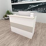 Henor Ebro Empfangstheke Rezeption 140x60/75x110 cm Holz Rezeptionstheke Empfangstisch Supermarkt Store Beauty Salon Friseur Kassentheke Büromöbel optimal für Büro und Empfang Weiß Eiche Stel