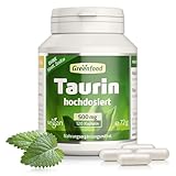 Taurin, hochdosiert, 500mg - 120 Kapseln, vegan. Taurin – bekannt aus Energy-Drinks. OHNE künstliche Zusätze - laborgeprüft. Von Greenfood.