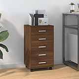 Büroschubladenschrank mit 5 Schubladen und Rollen, Rollcontainer für Wohnzimmer, Schlafzimmer, Office, Robust und langlebig, 33 x 38 x 63 cm Braun Eichen-Optik Holzwerkstoff