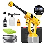 Akku Hochdruckreiniger, 100bar Mobiler Hochdruckreiniger Kompatibel mit Makita Akkus, mit 10m Schlauch und 6-in-1 Multifunktionsdüse, 10 Druckstufen, LED-Anzeige, für Autos, Garten(Ohne Batterie)