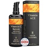 Satin Naturel Vitamin C Serum hochdosiert 100ml mit Retinol + Hyaluron - Für Glow, gegen dunkle Flecken, Anti Falten - Allrounder Serum Gesicht - Für jede Haut geeignet - 100% Vegan Skincare