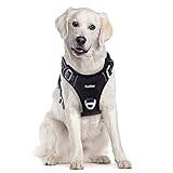 Funfox Hundegeschirr Mittelgroße Hunde, Anti Zug Brustgeschirr Verstellbares Geschirr Hund mit Griff Reflektorstreifen, No Pull Geschirr Hund für Kleine Mittlere Grosse Dog Harness Schwarz L