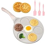 26cm Pancake Pfanne Antihaft: Sieben Löcher Crepe Pfanne Crepes Maker mit Smiley-Gesichtern, Pfannkuchenpfanne Pancake Maker für Gas usw, Spiegeleipfanne für Omeletts Pfannkuchen Burger (Aprikose)