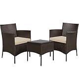 Yaheetech Balkonmöbel Set, Gartenmöbel-Set 3 TLG. inkl. 2 Stühle mit Sitzkissen & Tisch, Terrassenmöbelset Gartensitzgruppe Lounge Set aus PE-Polyrattan für Balkon Terrasse, Braun-Khaki