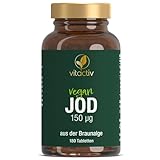 VITACTIV Jod Tabletten - 150 μg Jod aus Braunalgen bzw. Kelp - Natürlich, Vegan, Hochdosiert, ohne künstliche Zusätze - Produziert und Laborgeprüft in Deutschland - 180 Jodtabletten (180 Tage)