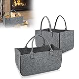 QEENTOE Kaminholztasche Filz Tasche Filztasche Shopper Faltbar Mit Griffen Filz Filztaschen Für Brennholztransport Einkäufe 50 x 25 x 25 cm Hellgrau 2 Stück