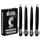 OCBA Pinzette für Gesichtshaar, Damen und Herren, für präzise Pflege der Augenbrauen, professionelle Augenbrauen-Pinzette aus Edelstahl, schwarz beschichtet (4 Stück Schwarz)