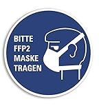 3 Stück - Aufkleber Hinweis Bitte FFP2 Maske TRAGEN Gebot Schild Folie Ø15cm | blau | Made in Germany