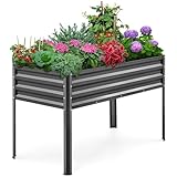 KING BIRD Hochbeet aus Metall, Frühbeet Bausatz Pflanzenbeet Pflanzkasten Blumenbett für Garten, Terrasse, Balkon, 181 kg Tragkraft, grau,120 x 60 x 80 cm