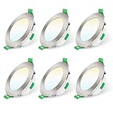 ALUSSO LED Einbaustrahler 230V Dimmbar 68mm 7W Ultra Flach IP44 LED Spots Warmweiß Neutralweiß Kaltweiß Einbauleuchten für Badezimmer Küche Wohnzimmer, Nickel Gebürstetes, 6er Set