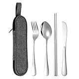 Reisebesteck Camping Besteck To Go, Edelstahl Outdoor Bestecktasche FüR Unterwegs,Tragbare Campingbesteck Mit Etui Rutschfestes Besteck Für Reisen Camping Arbeitsplatz Schule