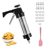 Gadgets zum Keksbacken - 23 Spritzgebäck Maschine, Gebäckpresse für Spritzgebäck,13 Schablonen, 8 Tüllen, 1 Teigschaber Können, Gebäckpresse Edelstahl, für Herstellung von Kuchen, Keksen und Churros