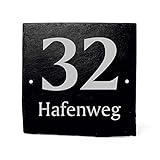 Hausnummernschild Hausnummer Schiefer mit Gravur - Ihre Hausnummer & Straßenname | Türschild 11x11cm | Dekolando