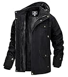 MAGCOMSEN Herren Winterparka Fleece Gefüttert Winterjacke mit Fell Herren Cargo Wintermantel Outdoor Bomberjacke mit 7 Taschen Schwarz L