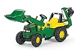 Rolly Toys Traktor / rollyJunior Trettraktor John Deere (mit Lader und Heckbagger, für Kinder ab 3 Jahren, Flüsterlaufreifen) 811076