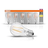 Osram LED Base Classic A Lampe, Sockel: E27, Warm White, 2700 K, 7 W, Ersatz für 60-W-Glühbirne, klar, 5er Packung