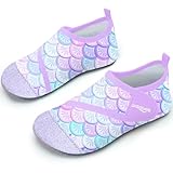 Badeschuhe Strandschuhe Schwimmschuhe Wasserschuhe Mädchen Baby Aquaschuhe Schnell Trocknend Barfuss Schuh für Kinder Beach Pool（Fischschuppen Rosa-Violett 34/35）