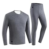 Ubxvamm Beheiztes Thermo-Top und Hose für Männer und Frauen, elektrisch beheizte Unterwäsche, lange Ärmel, Unterwäsche, Fleece-gefüttert, GY, 5X-Large