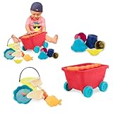 B. toys Sandspielzeug 11 Teile mit Bollerwagen Rot – Sandkasten Spielzeug, Strand, Spielplatz mit Eimer, Schaufel, Sandförmchen – Spielzeug ab 18 Monaten