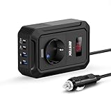 BESTEK 200W Spannungswandler 12 V auf 240 V 230 V AC Auto-Wechselrichter,3-pin Steckdosen,2PD 30W und 2 QC18W Anschlüsse Anschlüssen Zigarettenanzünderstecker,von Laptops, iPhones,und mehr,Schwarz