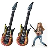 2 Stück Luftgitarren zum Aufblasen,Aufblasbare Gitarre Flammen,Aufblasbares Rock Musikinstrument Luftgitarre,Luft Kinder Gitarre,Aufblasbare Instrumente für Party Theme Party Carnival,Karneval (90cm)
