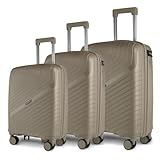 Saharashop 3-teiliges Koffer-Set, Hartschale Reisekoffer aus Polypropylen S-M-L, mit TSA-Schloss, 4 Doppelrollen, Dubai Trolley Set, Rio PP5006 (Sand)