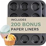 CARTMAN 2er-Set Muffinformen mit 200 Papierförmchen – Antihaft 12er Backformen aus Karbonstahl – 24 Muffins Gesamt für Cupcakes, Muffins, Backen & als Geschenk