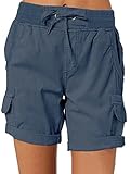 Imuedaen Damen Cargo Shorts Sommer Casual Kurze Hosen Bermuda Stoffhose Outdoorhose Strand Shorts mit Taschen (A Marine 2, L)