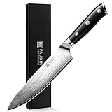PAUDIN Damastmesser 20 cm Kochmesser profi Küchenmesser scharfes Messer mit ergonomischem G10-Griff aus Damaststahl für Fisch Gemüse Obst Fleisch Brot Kuchen Käse