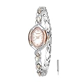 TIME100 Uhr Damen Elegant Oval Gehäuse Minimalistisch Ellipse Zifferblatt Diamant Armband Mini Wasserdicht (Silber)