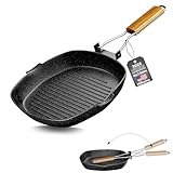 Mihoho Antihaftbeschichtete Grillpfanne, 24,1 cm, große Grillpfanne, Steakpfanne für Innenräume, Steak- und Speckpfannen für Herdplatten (24,1 cm)