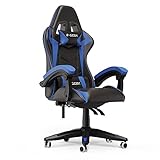 bigzzia Gaming Stuhl Ergonomisch - Gamer Stühle mit Lendenkissen + Kopfstütze Gaming Chair Höhenverstellbar Bürostuhl Computerstuhl für Erwachsene Mädchen Junge, Schwarz-Blau