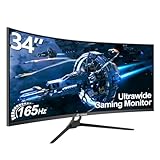 CRUA Gaming Monitor 34 Zoll (86cm Bildschirm) 3440X1440P WQHD, 165Hz DP, 144Hz HDMI, 1ms (VRB), 2xHDMI 2.0, DP 1.4, Curved, höhenverstellbar, DP/HDMI FreeSync Premium