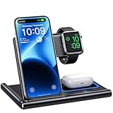 EXW Ladestation Apple Watch und iPhone,3 in 1 Ladestation Apple für Wireless Charger, iPhone Ladegerät für iPhone 15 14 13 12 11 Pro Serie, AirPods Pro/3/2, Apple Watch-Schwarz(Kein Ladestecker)