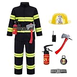 Feuerwehrmann Kostüm Kinder, Feuerwehr Rollenspiel Set mit Feuerwehrhelm Zubehör, Feuerwehrmann Spielzeug, Feuerwehr kostüm kinder Geschenke für Kinder Cosplay Karneval Fasching 3 4 5 6 7Jahren
