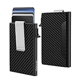 Slim Wallet, Kartenetui mit RFID Schutz, Carbon Geldbörse Herren Klein mit Geldklammer, Kreditkartenetui Geldbeutel für 8 Karten, Aluminium Pop Up Smart Portmonee, Geschenkidee für Männer