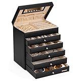 Yorbay Schmuckkoffer Seelux Serie Schmuckkasten mit Spiegel, 5 Schubladen (Schwarz)