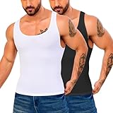 Daytain Herren-Kompressionsshirt, figurformend, figurformend, Bauchkontrolle, Workout-Weste, Gynäkomastie, Unterhemd, Tanktop, schwarz/weiß, L